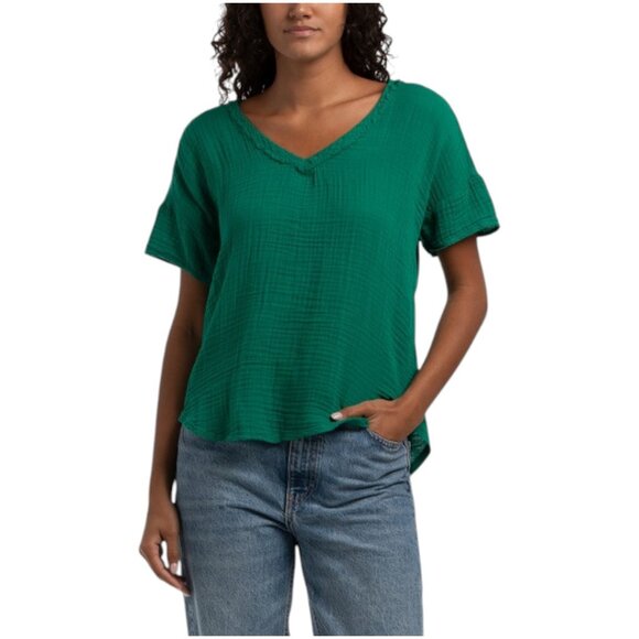 MICHAEL STARS Made In Usa Supima Cotton Gretna V-neck Relaxed Tee - Picture 1 of 2